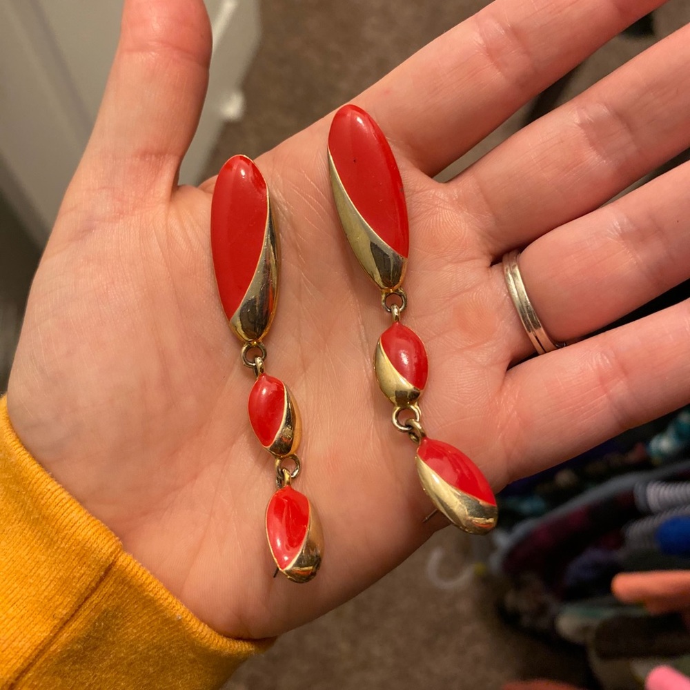 Cherry and gold dangle earrings